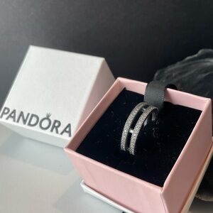 Pandora Ring Sparkle Hearts DOUBLE CZ Band Sterling 925 8.5 Retired New in Box